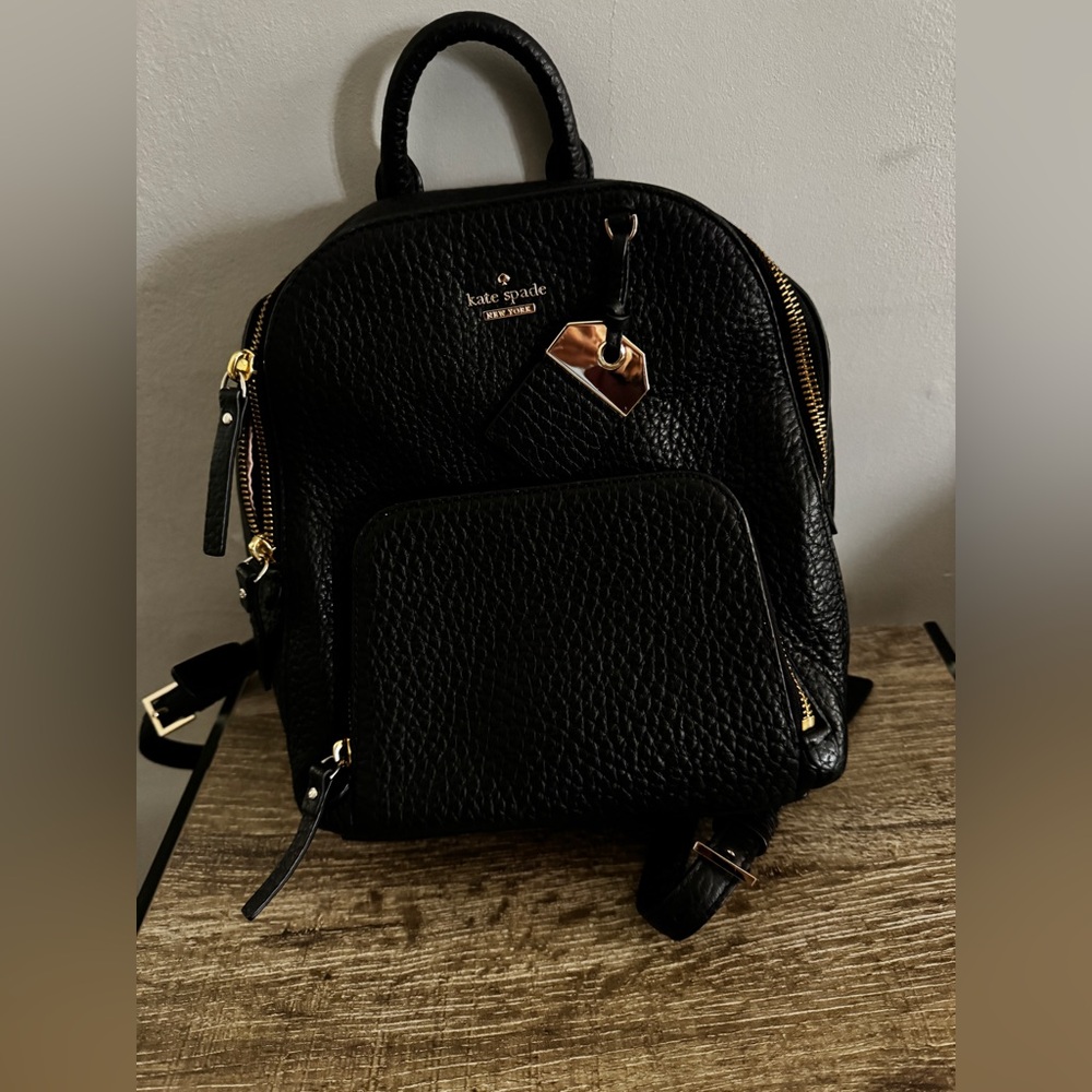 Kate Spade Textured Black Backpack with Gold Accents